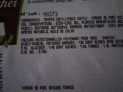 Lista de ingredientes del producto Tomates farcies  