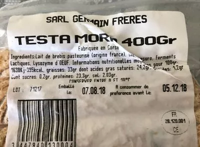 Lista de ingredientes del producto Testa mora  