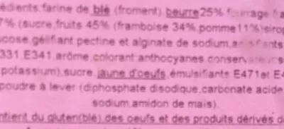 Lista de ingredientes del producto Gâteau Breton à la Framboise Catel-Roc 400 g