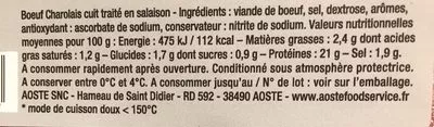 Lista de ingredientes del producto Les tranches de boeuf charolais Aoste 250 g