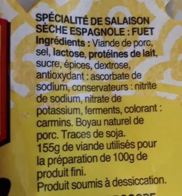 Lista de ingredientes del producto Le Fuet Justin Bridou 170g