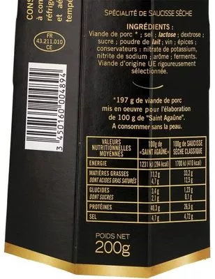 Lista de ingredientes del producto Saint agaune Saint Agâune 200 g