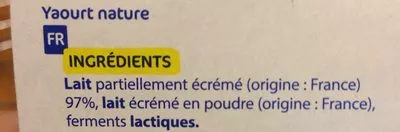 Lista de ingredientes del producto Yaourt Nature Eco+ Eco+ 125 g