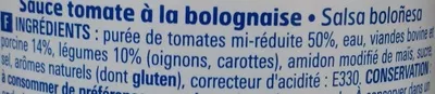 Lista de ingredientes del producto Sauce à la bolognaise Eco+ 420 g (446 ml)