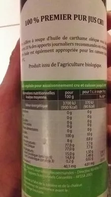 Lista de ingredientes del producto Huile De Carthame Bio Vigean 50 cl