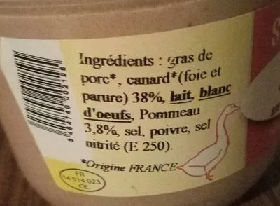 Lista de ingredientes del producto Fondant de canard au pommeau Saveur d'Auge 