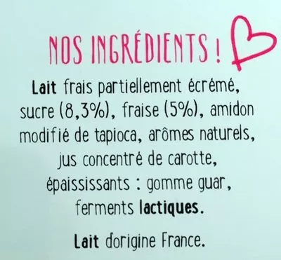 Lista de ingredientes del producto Yaourt à boire aux fraises mixées YOgourmand YOgourmand 1,5kg