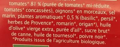 Lista de ingredientes del producto Sauce tomate provençale aux fines herbes Jardin BIO, Léa nature 250 g