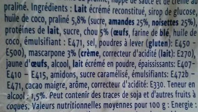 Lista de ingredientes del producto Paris Brest - Praliné Mamie Nova 180 g (2 * 90 g)