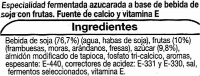 Lista de ingredientes del producto Postre de soja con frutas del bosque Auchan 400 g (4 x 100 g)