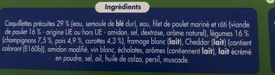 Lista de ingredientes del producto Filets de Poulet Rôti, Coquillettes gratinées Weight Watchers 380 g (1 pers.)