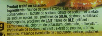 Lista de ingredientes del producto Émincés de Poulet Saveur Kebab Isla Mondial 180 g