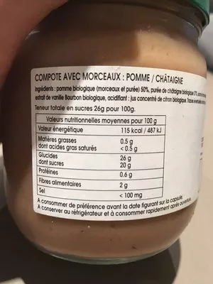 Lista de ingredientes del producto Compote pomme chataigne Confit De Provence 