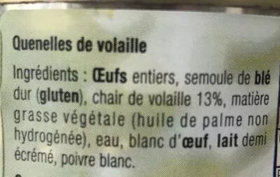 Lista de ingredientes del producto Quenelles de volaille Pléni Day 