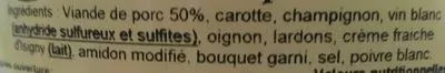 Lista de ingredientes del producto Paupiettes Normandes et ses Petits Légumes Les Marmites d'Augustine, La Chaiseronne 750 g