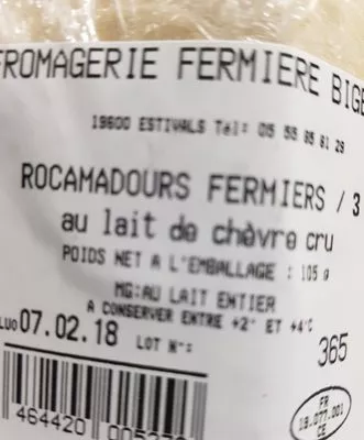 Lista de ingredientes del producto Rocamadour Bigeat 