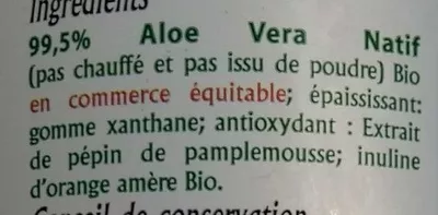 Lista de ingredientes del producto Gel d'aloe vera à boire bio équitable Pur Aloé 1000ml