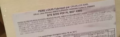 Lista de ingredientes del producto Coffret Bois Pate De Fruits D'auvergne Père Louis Bio 