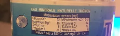 Lista de ingredientes del producto Eau minérale Naturelle des Alpes Thonon 1.5 l