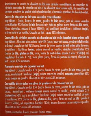 Lista de ingredientes del producto Chocolaterie Monbana - boite assortiment Monbana 360 g