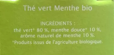 Lista de ingredientes del producto Thé vert menthe Jardin Bio Jardin Bio, LEA Nature 30 g (20 x 1,5 g)