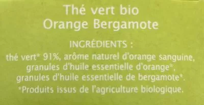 Lista de ingredientes del producto Thé vert Orange Bergamote Jardin Bio Jardin Bio, LEA Nature 30 g (20 x 1,5 g)