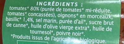 Lista de ingredientes del producto Sauce tomate Basilic Jardin BIO Jardin Bio, Léa Nature 200 g