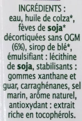 Lista de ingredientes del producto Soja spécial Cuisine source d'oméga-3 Jardin Bio, Léa Nature 25 cl