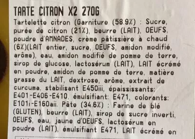 Lista de ingredientes del producto Tarte au citron  