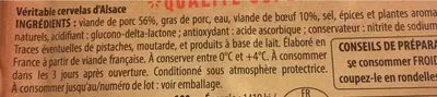 Lista de ingredientes del producto Veritable cervelas d'Alsace Iller 