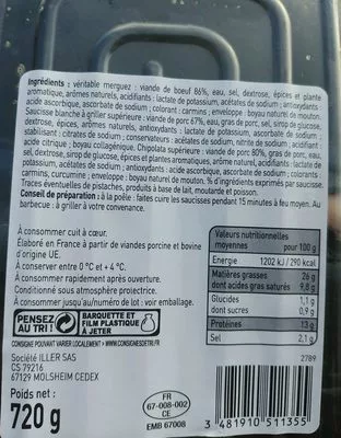 Lista de ingredientes del producto Saucisse Iller 