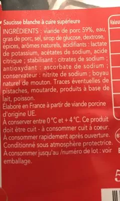 Lista de ingredientes del producto Saucisse blanche brasse Iller 500 g