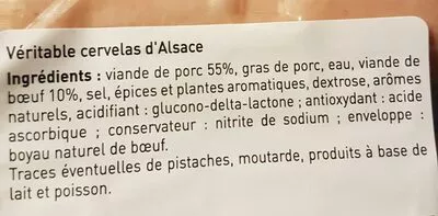 Lista de ingredientes del producto Cervelas d'alsace  