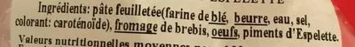 Lista de ingredientes del producto Torsade Brebis et piments d’Espelette Les Petites Laiteries 70g