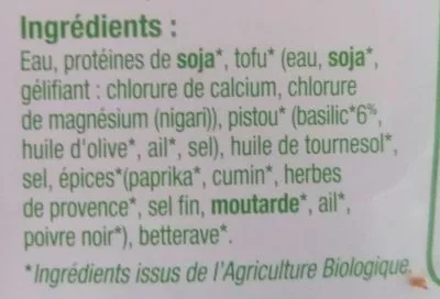 Lista de ingredientes del producto Haché végétal Les artisans du bio 