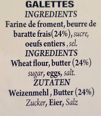 Lista de ingredientes del producto Galettes au beurre de baratte frais Le Gall 