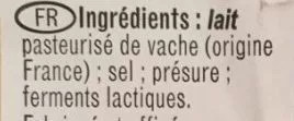 Lista de ingredientes del producto Cantal Jeune Sans marque 180 g