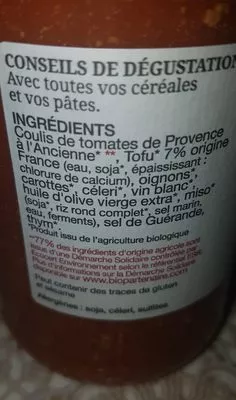 Lista de ingredientes del producto Sauce bolognaise au tofu Réserve de Champlat 340 g