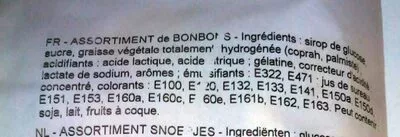 Lista de ingredientes del producto Assortiment de bonbons Verquin confiseur 