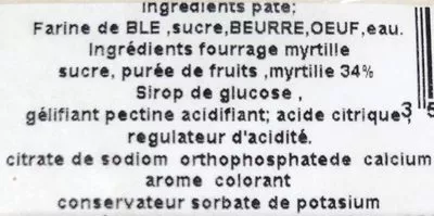 Lista de ingredientes del producto Tarte à l'Ancienne Myrtille Croq Alpes 210 g