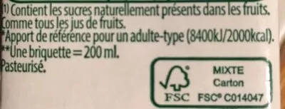 Lista de ingredientes del producto Jus d'orange sans pulpe Tropicana 