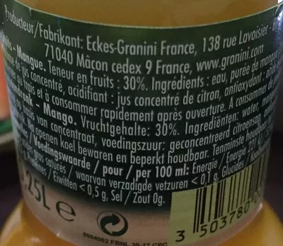 Lista de ingredientes del producto Mangue Granini 25 cl