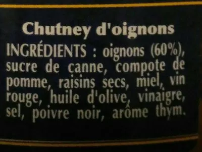 Lista de ingredientes del producto Chutney d'Oignons Auguste Rey 130 g