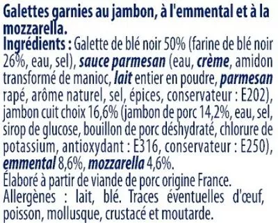 Lista de ingredientes del producto 2 Galettes Jambon Emmental Mozzarella Régalette 300 g