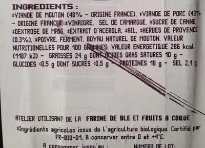 Lista de ingredientes del producto Saucisse du Berger aux herbes de Provence Rostain 