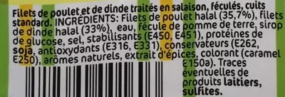 Lista de ingredientes del producto Allumettes de Poulet Nature Isla Délice 150 g