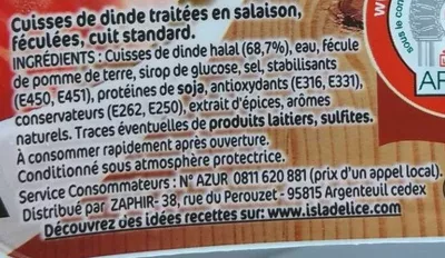 Lista de ingredientes del producto Dés de dinde Isla Délice 200 g (2 x 100 g)