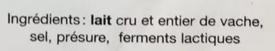 Lista de ingredientes del producto Quart maroilles fermier (29,6% MG) Fleur de l'Helpe 200 g