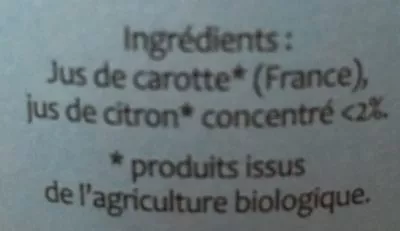 Lista de ingredientes del producto Jus de carotte Natur avenir 