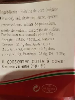 Lista de ingredientes del producto Ventreche Massonde Pascal 